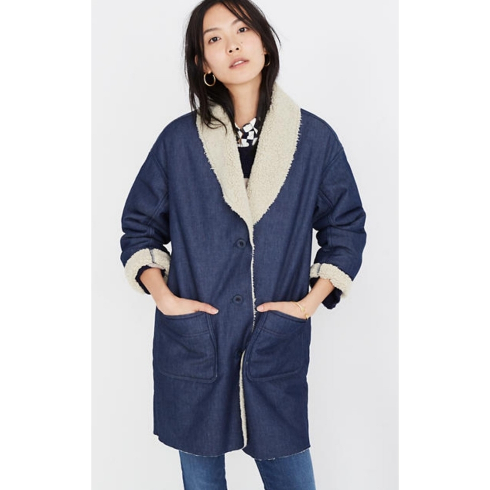 Madewell l Sherpa Denim Cocoon Coat M